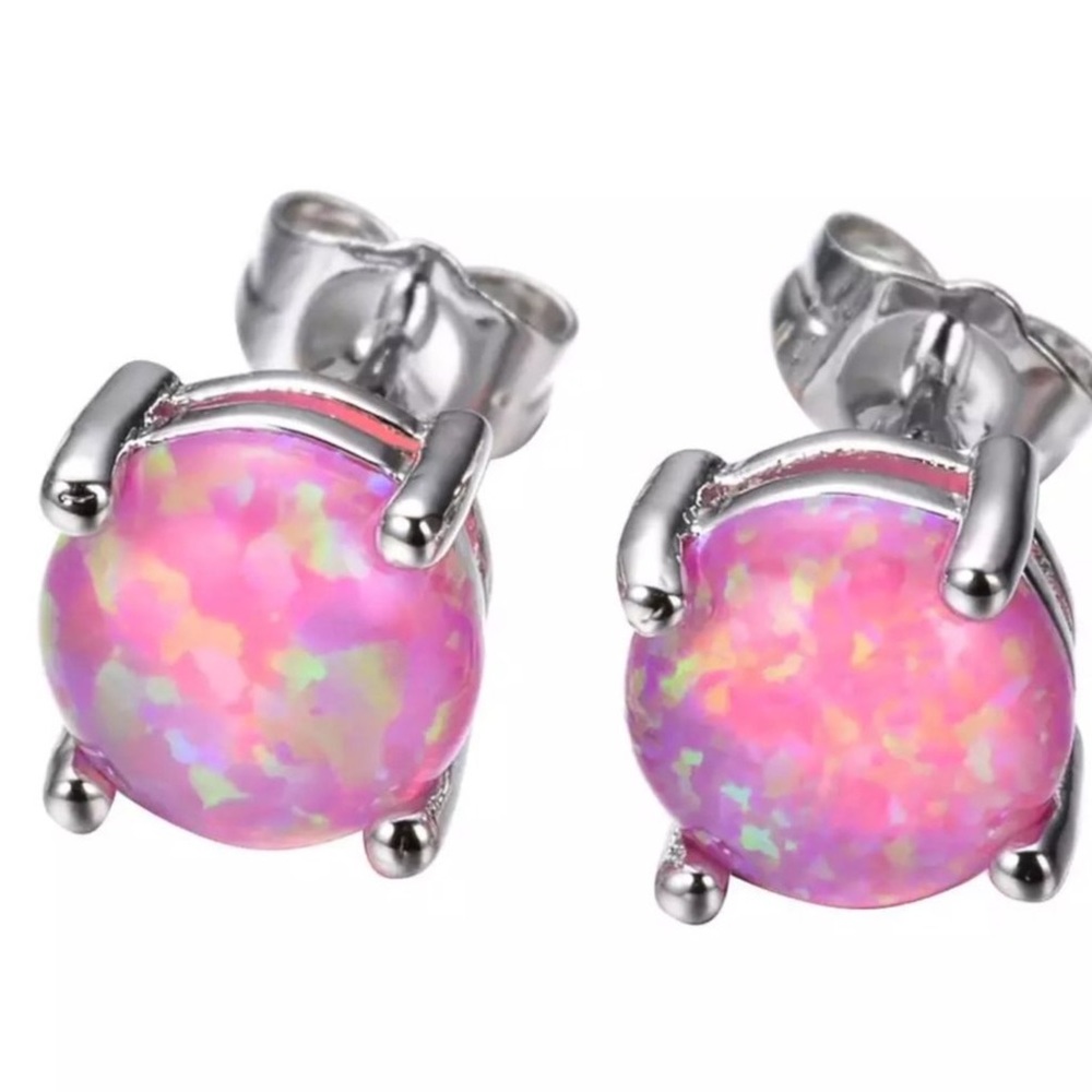 ♨️ Sterling Silver Fire Opal Stud Earrings